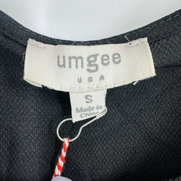 Umgee Black Floral Embroidered Tiered Ruffle Sleeve Boat Neck Top Blouse Size S - Picture 7 of 8